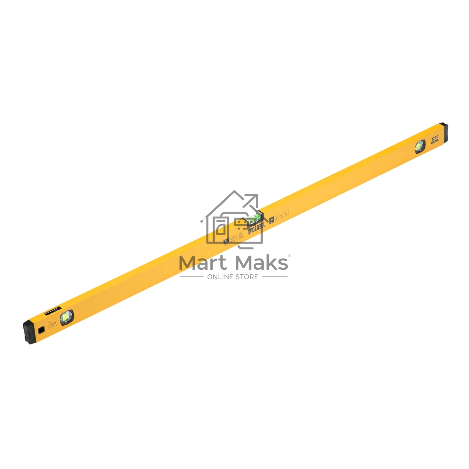 Уровень алюминиевый Denzel, магнит., фрезерованный, 3 глазка (1 зеркал.), 0,5 мм/м, 1200 мм