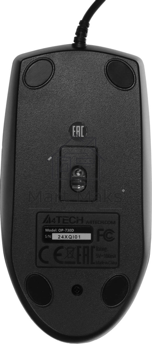 Мышь проводная A4Tech OP-730D черный, 1200 dpi, USB, кнопки - 4