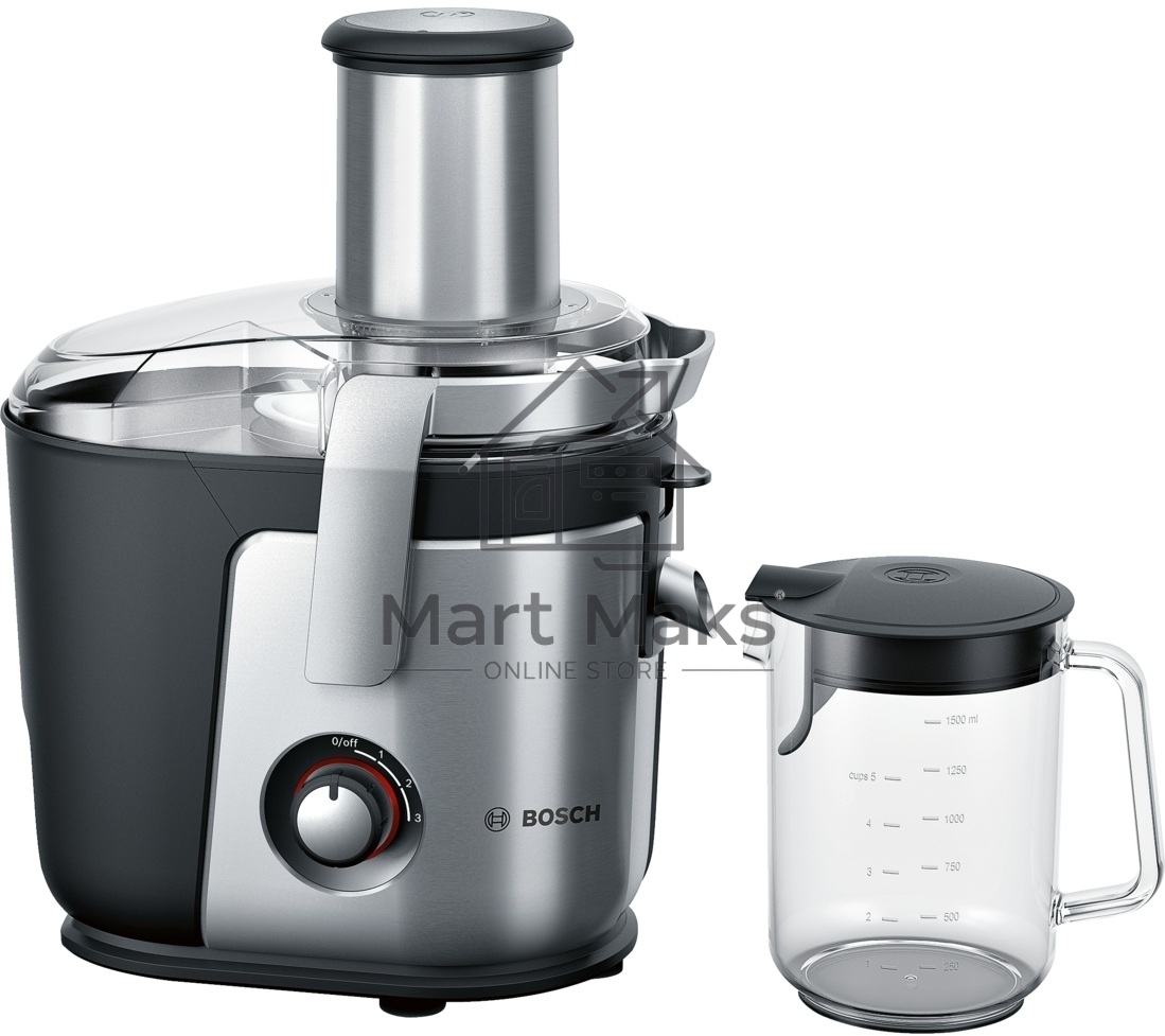 Соковыжималка Bosch MES4010 серебристый/черный, центробежная, 1200 Вт, 1500 мл, механическое