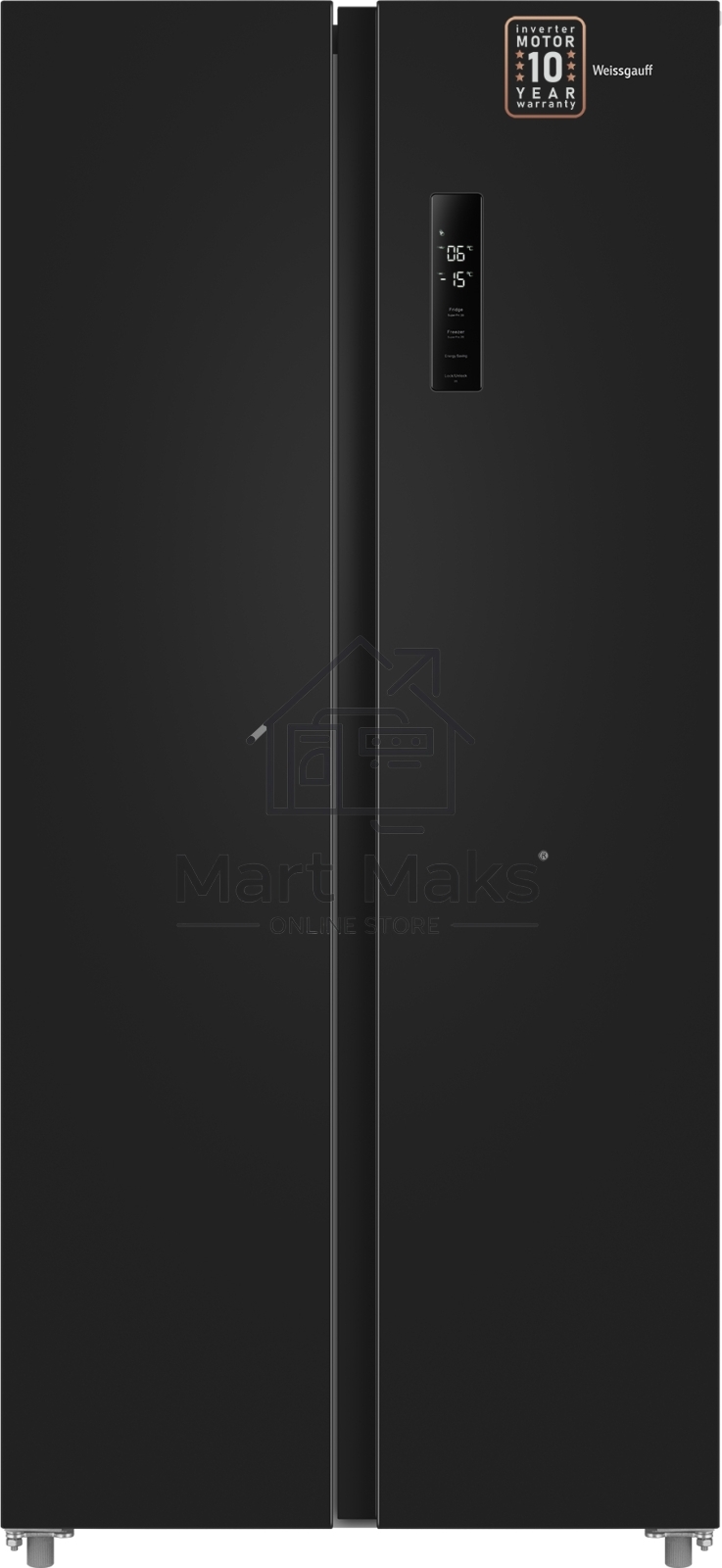 Холодильник Weissgauff WSBS 500 Inverter NoFrost Black двухкамерный 270/180л морозилка слева, No Frost, Side by Side