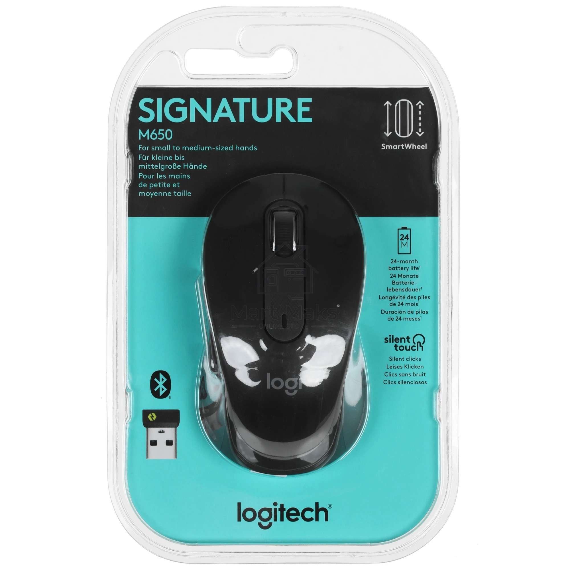 Мышь беспроводная Logitech Signature M650 графитовый, 4000 dpi, радиоканал, Bluetooth, USB, кнопки - 5