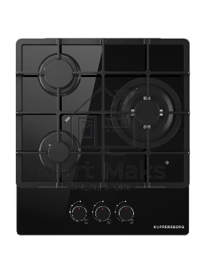 Варочная поверхность Kuppersberg FG 40 B, газ, High-Tech, 45 см, автоматический электроподжиг, газ-контроль, SABAF конфорки, чугунные решетки, WOK конфорка, цвет черное стекло, цвет фурнитуры черный