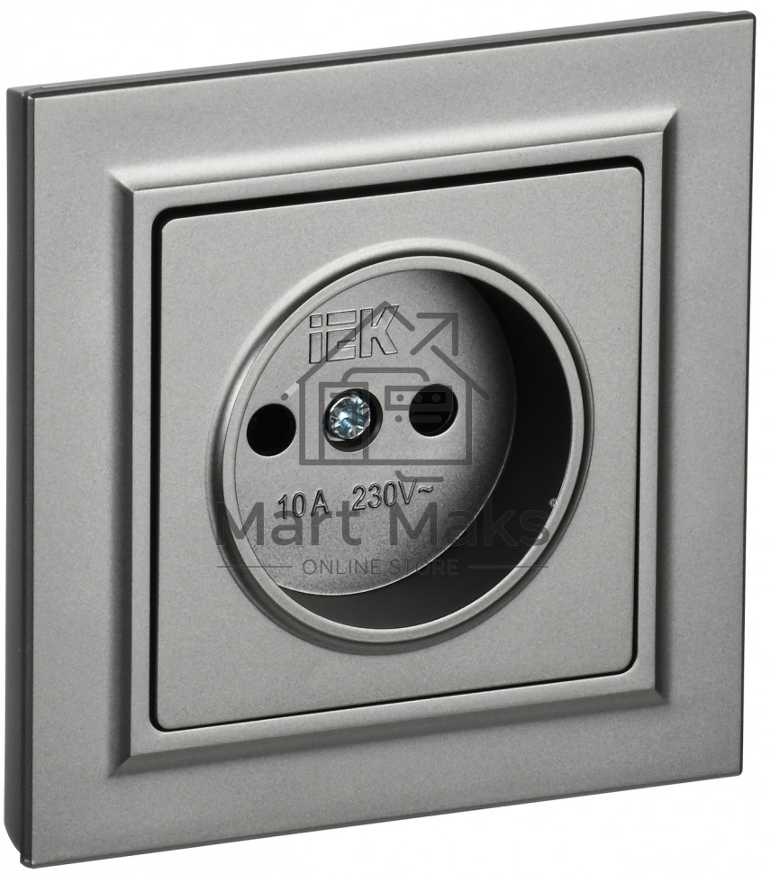 Розетка 1-местная IEK BRITE РСР10-1-0-БрС без заземления, без защитных шторок, 10А, в сборе, сталь
