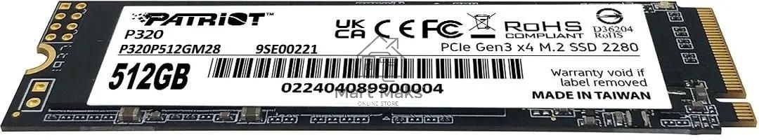 Накопитель SSD Patriot P320, 512GB, PCIe 3.0 x4, M.2 2280, NVMe, R/W 3000/2200