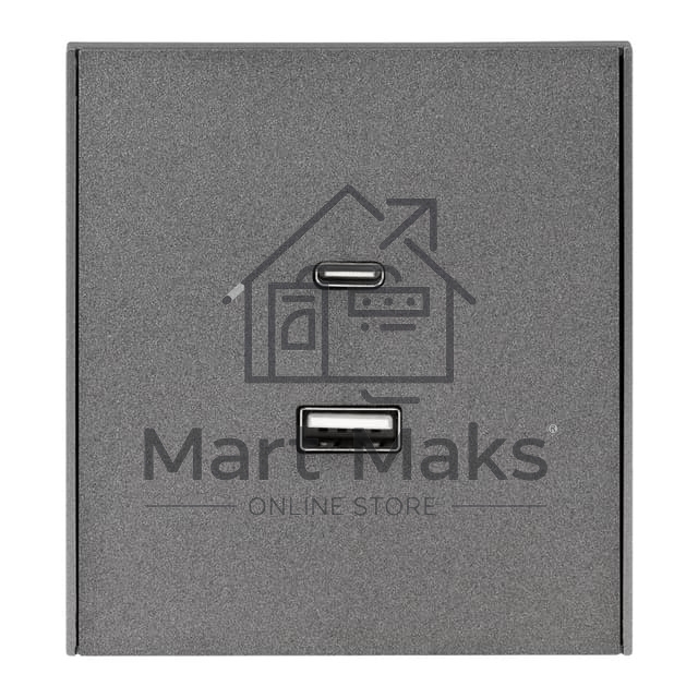 Розетка Kranz STRONG USB-A+Type-C 3А с функцией быстрой зарядки графит
