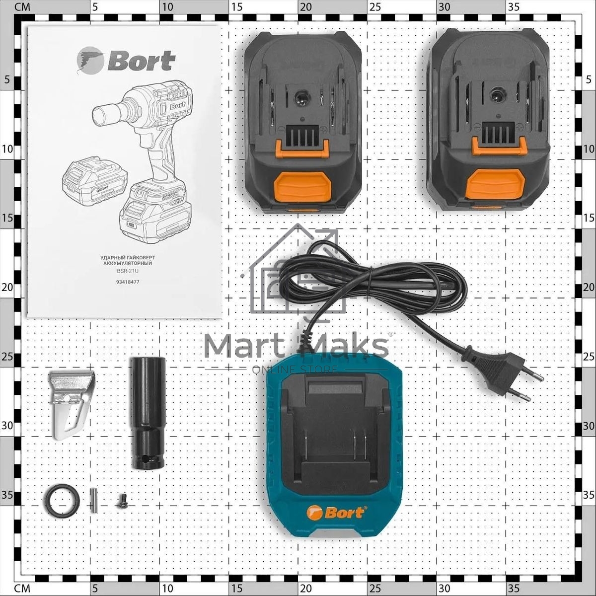 Гайковерт аккумуляторный Bort BSR-21U (2х4АЧ+ЗУ) 93418477  800 Нм, 0-2700 об/мин, акб Li-Ion, аккумуляторная система Makita 18V LXT 18 В, вес 1.4 кг