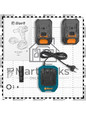 Гайковерт аккумуляторный Bort BSR-21U (2х4АЧ+ЗУ) 93418477 800 Нм, 0-2700 об/мин, акб Li-Ion, аккумуляторная система Makita 18V LXT 18 В, вес 1.4 кг