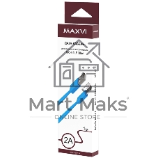 Кабель Maxvi MC-01LF blue USB-A - microUSB, 2A Плоский кабель, ток макс. нагрузки 2А, макс. напряжение 5V; стандарт USB 2.0; длина разъема microUSB 10 мм, длина 1м, материал PVC, синий