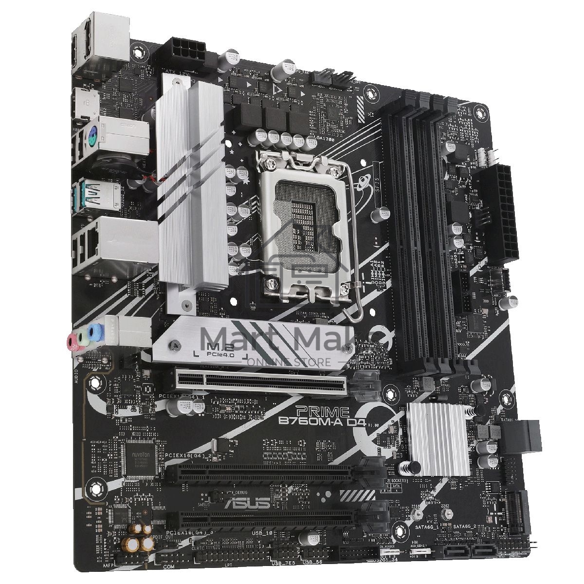 Материнская плата ASUS PRIME B760M-A D4-CSM, LGA 1700, Intel B760, 4xDDR4, 4xSATA, 2xM.2, 3xPCIe 4.0 x16, 1xPCIe 4.0 x4, 1xPCIe x1, 2xHDMI, 1xDP, 1x 2.5Gb LAN, 2xUSB-A 3.2 Gen 2, 4xUSB-A 2.0, 3x3.5 мм, 7.1, mATX