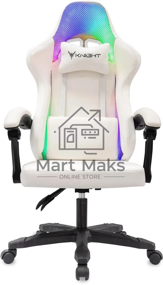 Кресло игровое Knight Wolf RGb белый эко.кожа/сетка, крестов. пластик
