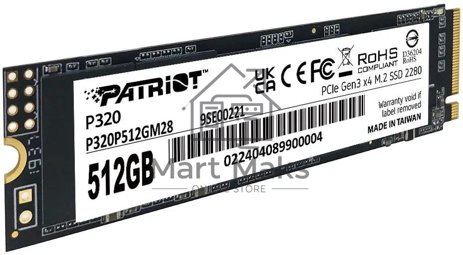 Накопитель SSD Patriot P320, 512GB, PCIe 3.0 x4, M.2 2280, NVMe, R/W 3000/2200