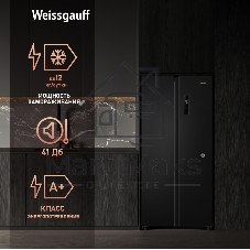 Холодильник Weissgauff WSBS 500 Inverter NoFrost Black двухкамерный 270/180л морозилка слева, No Frost, Side by Side