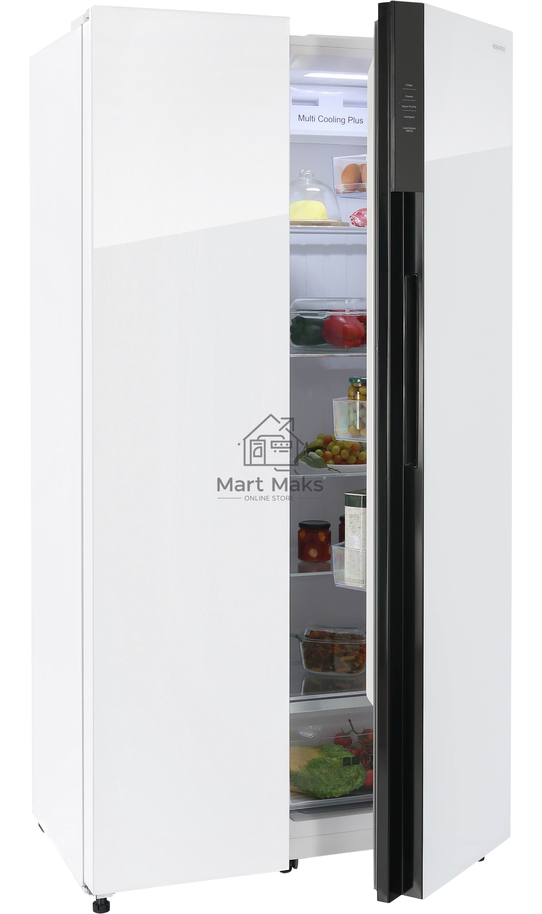 Холодильник Nordfrost RFS 525DX NFGW inverter белое стекло двухкамерный 283/183л морозилка сбоку, No Frost, Side-by-Side