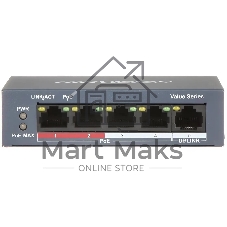 Коммутатор Hikvision DS-3E1105P-EI, 4×100 Мбит/с PoE+ + 1×100 Мбит/с, настраиваемый