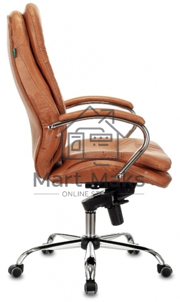 Кресло руководителя Бюрократ T-9950 светло-коричневый Leather Eichel, кожа, крестов. металл хром