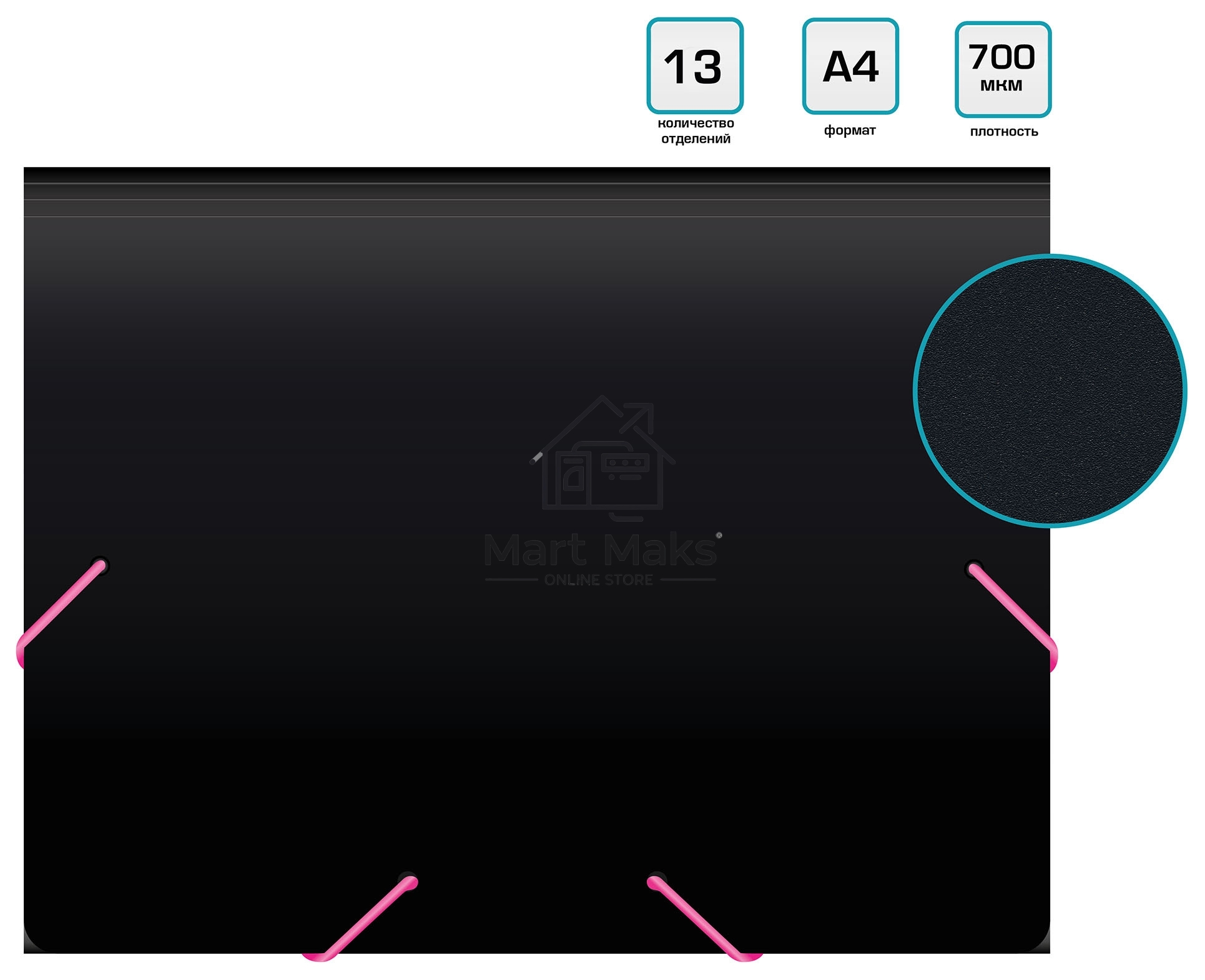 Папка-портфель Бюрократ Black Opal BLPP13 13 отделений, A4, пластик, 0.7мм, черный/ассорти