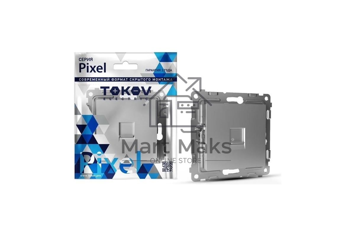 Розетка телефонная 1-м TOKOV ELECTRIC СП Pixel RJ11 механизм алюм.