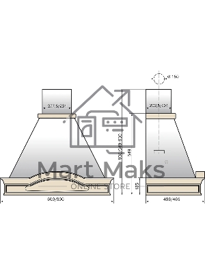 Вытяжка каминная Elikor Вилла Фрукты 90П-650-П3Д бежевый/дуб, 90 см, 650 куб. м/ч, 56 дБ