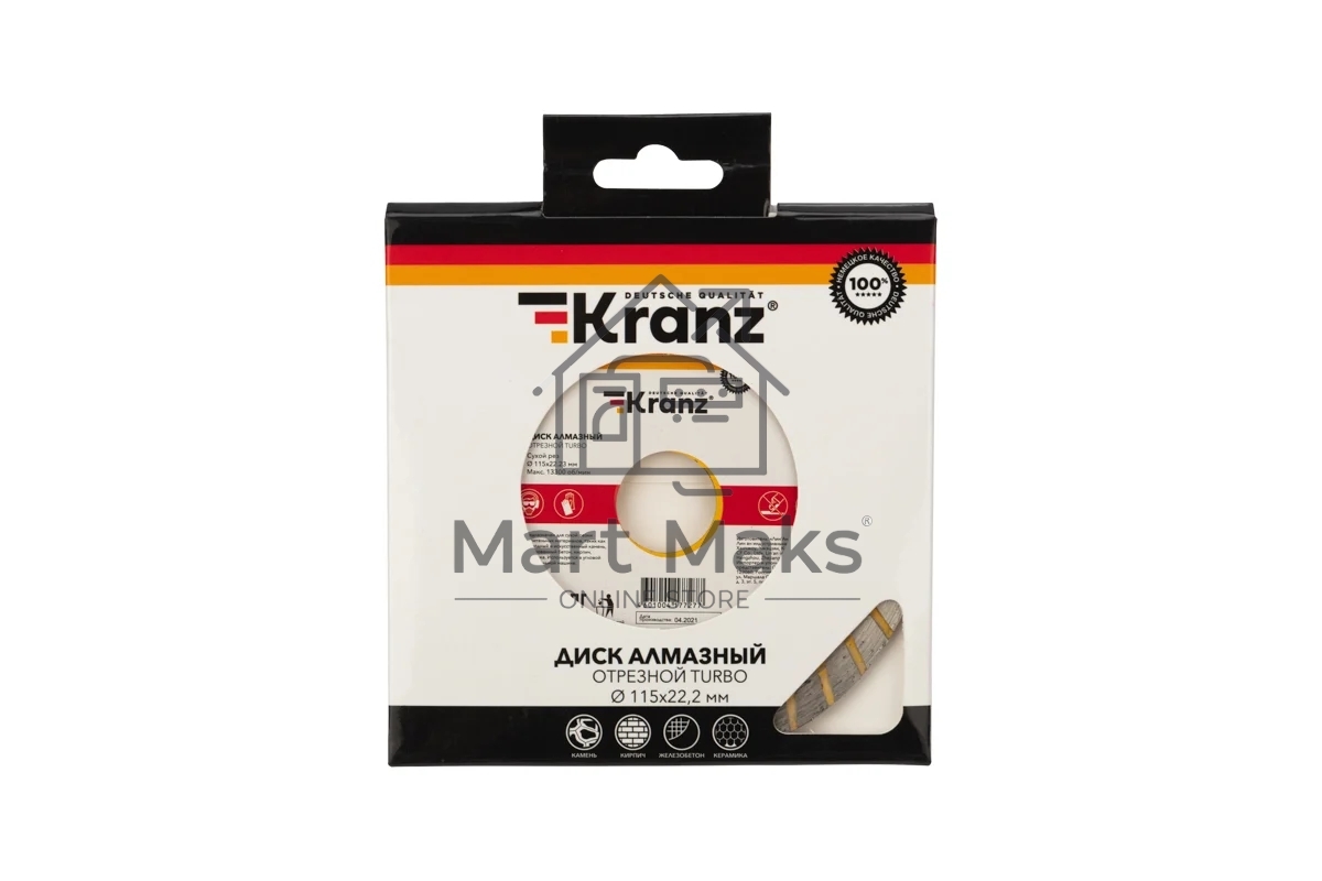 Диск алмазный отрезной Turbo 115x22.2 мм Kranz 