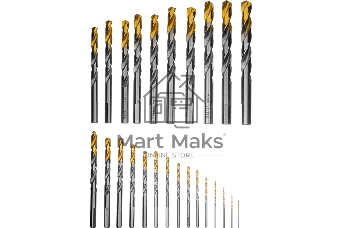 Набор сверл по металлу Denzel 1-13 мм, Р6М5-TiN, Golden Tip, 25 шт 723009