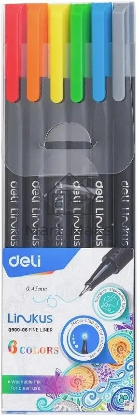Набор ручек капиллярных Deli Linkus (EQ900-06), d=0.45мм, ассорти чернила, игловидный пишущий наконечник, линия 0.45мм, 6 цветов