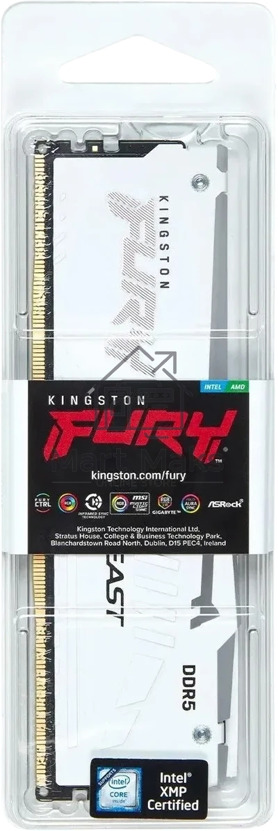 Оперативная память Kingston Fury Beast, DDR5, 16Gb (1x16 GB), 6000 MHz, CL30, радиатор, RGB, белый