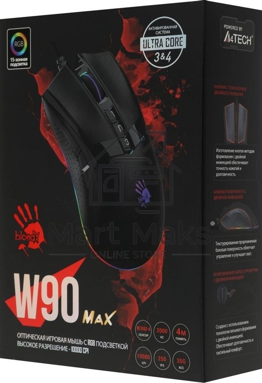Мышь проводная A4Tech Bloody W90 Max черный, 10000 dpi, USB, кнопки - 10