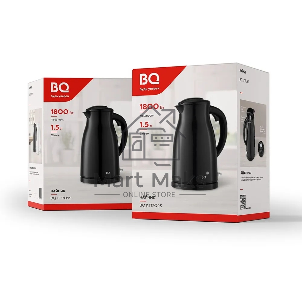 Чайник BQ KT1709S черный. Мощность:1800/Объем:1,5