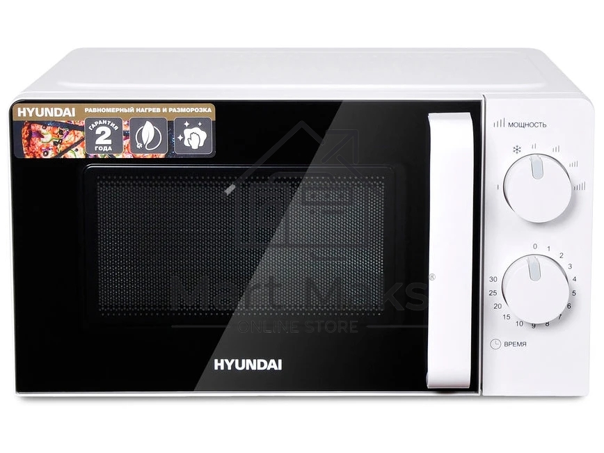Микроволновая печь Hyundai HYM-M2038 белый, 20 л, 700 Вт, переключатели — поворотный механизм