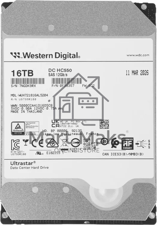 Жесткий диск Western Digital SAS 16Tb 7200RPM 12Gb/S 512MB DC HC550 0F38357 WD