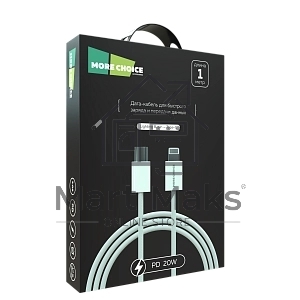 Кабель MORE CHOICE (4620202550408) K73i USB 3.0A PD 20W для Lighting 8-pin Type-C - нейлон 1м белый