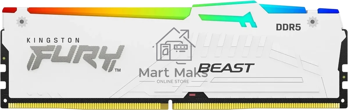 Оперативная память Kingston Fury Beast, DDR5, 16Gb (1x16 GB), 6000 MHz, CL30, радиатор, RGB, белый
