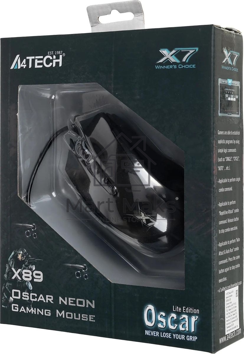 Мышь проводная A4Tech X89 черный, 2400 dpi, USB, кнопки - 8