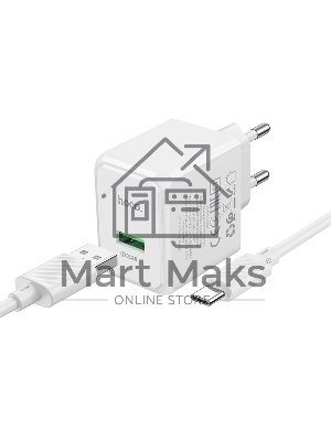 Зарядное устройство Hoco 18Вт, 3А, QC3.0, 1xUSB + кабель USB/Type-C, CS12A, белый, блистер