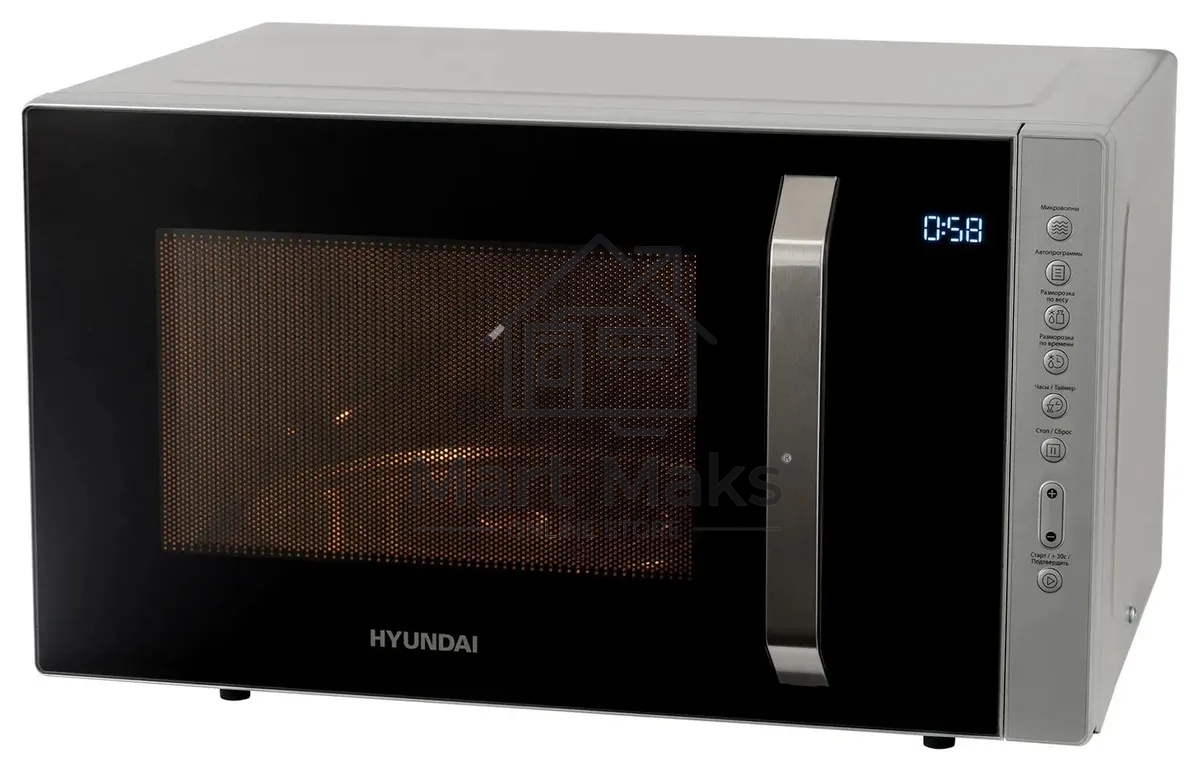 Микроволновая печь Hyundai HYM-M2066 серебристый, 23 л, 800 Вт, переключатели - мембранные кнопки