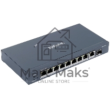 Коммутатор HiWatch DS-S1008GP, 8×1 Гбит/с PoE + 1×1 Гбит/с + 1×1 Гбит/с SFP, неуправляемый