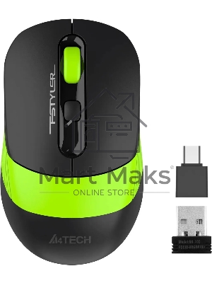 Мышь беспроводная A4Tech Fstyler FG10CS Air черный/зеленый, 2000 dpi, радиоканал, USB, кнопки - 4