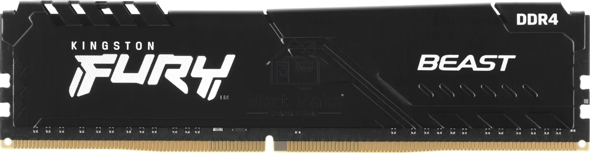 Оперативная память Kingston Fury Beast, DDR4, 64GB (4x16GB), 3600MHz, CL18, DIMM, радиатор, черный