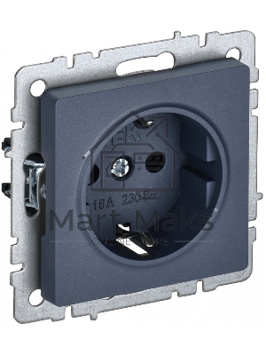 Розетка 1-местная IEK BRITE 16А РС11-1-0-БрМ с заземлением, без защитных шторок, 16А, маренго
