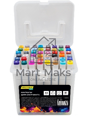 Набор маркеров для скетчинга Silwerhof Idea, двойной пишущий наконечник, 1-7мм, 48 цветов (48шт.) пластиковая коробка