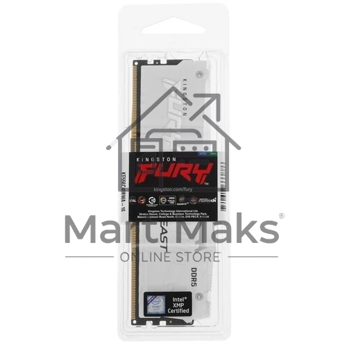 Оперативная память Kingston Fury Beast, DDR5, 16GB (1x16GB), 5600MHz, CL40, DIMM, радиатор, RGB, белый
