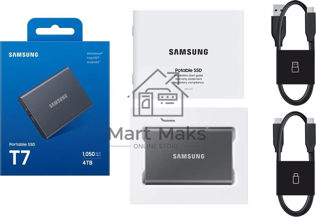 Твердотельный диск Samsung T7 Shield MU-PC2T0K серый титан, 4TB 3D NAND TLC, USB 3.2 Type-C R/W - 1050/1000 MB/s