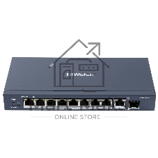 Коммутатор HiWatch DS-S1008GP, 8×1 Гбит/с PoE + 1×1 Гбит/с + 1×1 Гбит/с SFP, неуправляемый