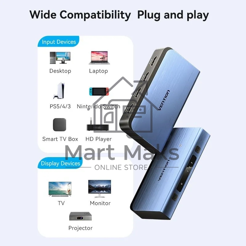 Переключатель (switch) 3x1 Vention HDMI v2.0