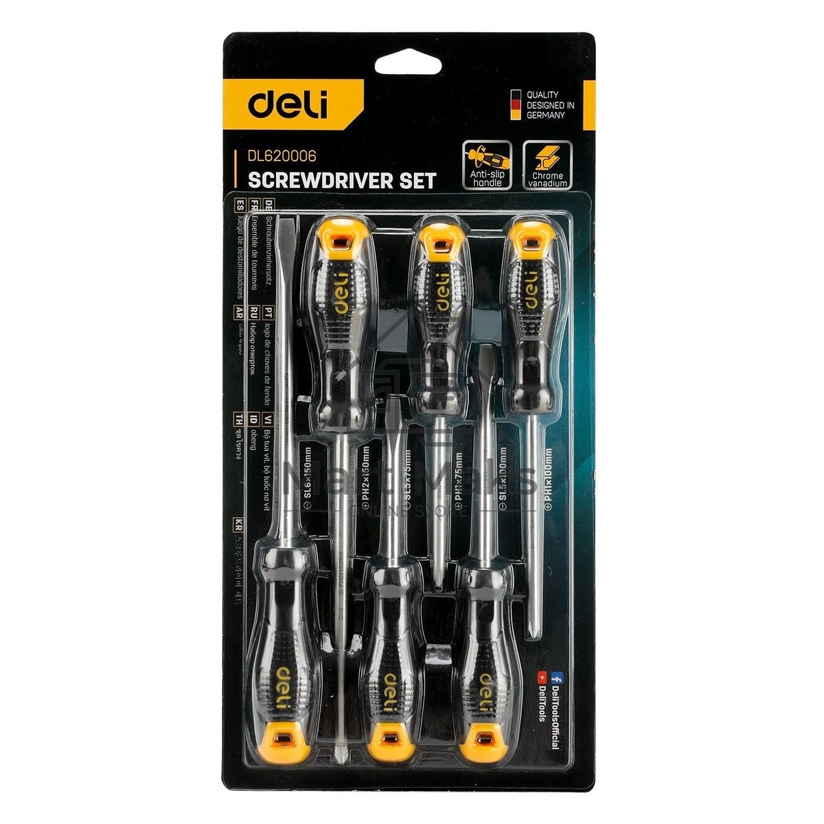Набор отверток Deli DL620006 6шт SL5x75 + SL5x100 + SL6x150 + PH1x75 + PH1x100 + PH2x150