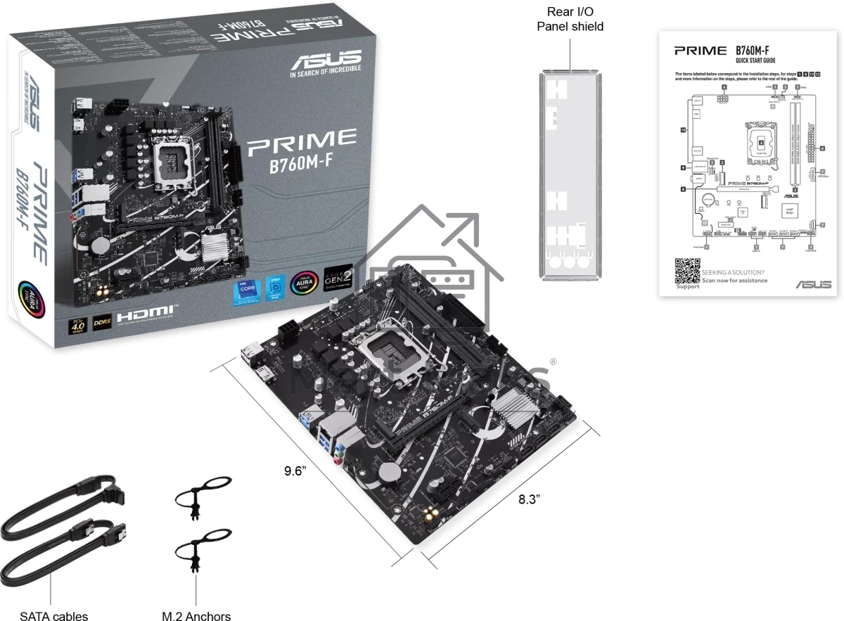 Материнская плата ASUS PRIME B760M-F, LGA 1700, Intel B760, 2xDDR5, 4xSATA, 2xM.2, 1xPCIe 4.0 x16, 1xPCIe 3.0 x1, 1xHDMI, 1x1Gb LAN, 4xUSB-A 5Gbps, 2xUSB-A 2.0, 7.1, mATX