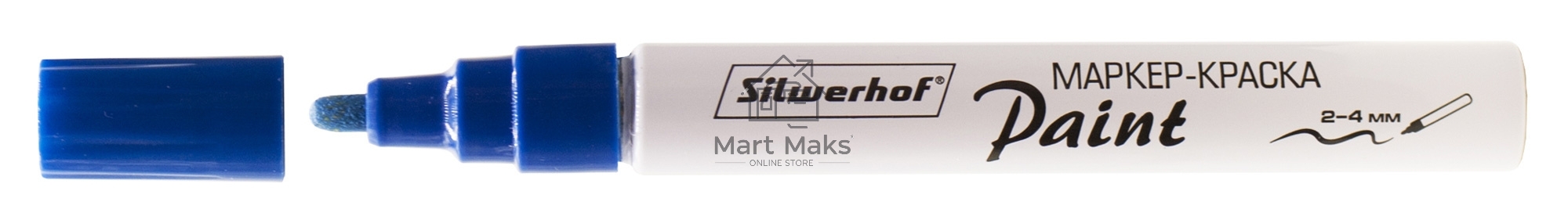 Маркер лаковый Silwerhof Paint круглый, пулевидный пишущий наконечник, 2-4мм, металический корпус синий, коробка картонная