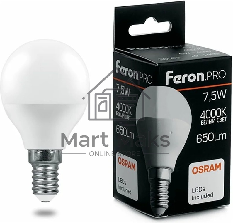 Лампа светодиодная Feron PRO LB-1407 (38072) 7.5 вт Е14 белый матовый шар