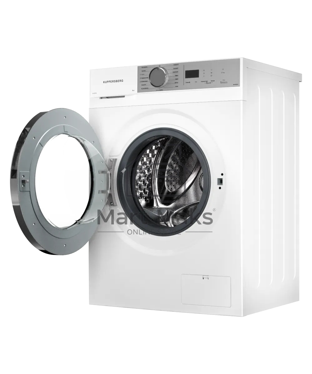 Стиральная машина Kuppersberg WM 480 W, отдельностоящая, 8 кг, 15 программ, 1400 об/мин, пар, дозагрузка белья, отложенный старт, предварительная стирка, LED дисплей, энергоэффективность А+++, белый