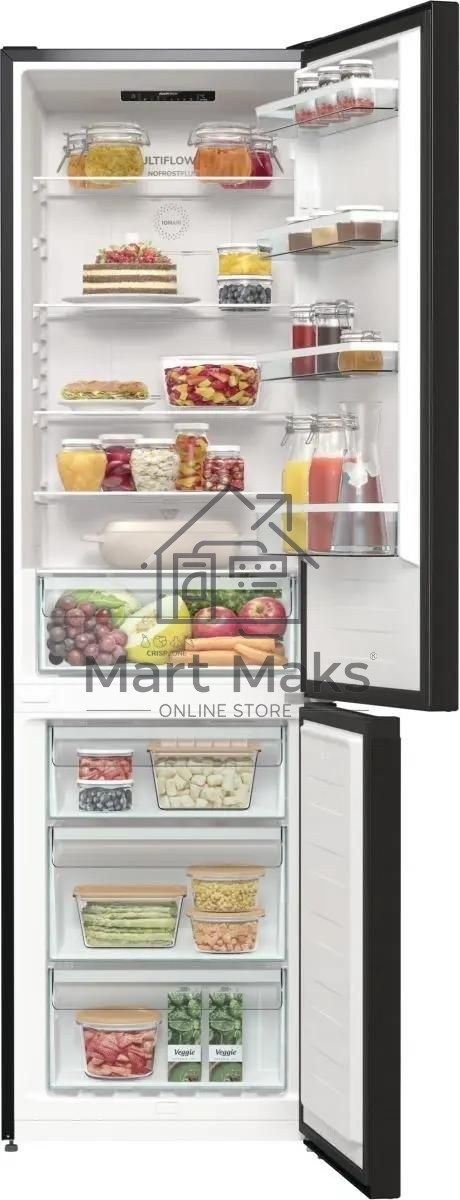 Холодильник Gorenje NRK6202EBXL4 черный матовый двухкамерный 235/96л морозилка снизу, No Frost